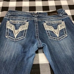 Vigoss The Dublin Capri Jeans 9/10 Stretch Embellished Double Pockets Metallic